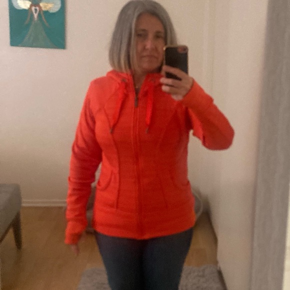 Athleta hoodie in bright orange, size Medium, but fits small/fitted. - Picture 10 of 11